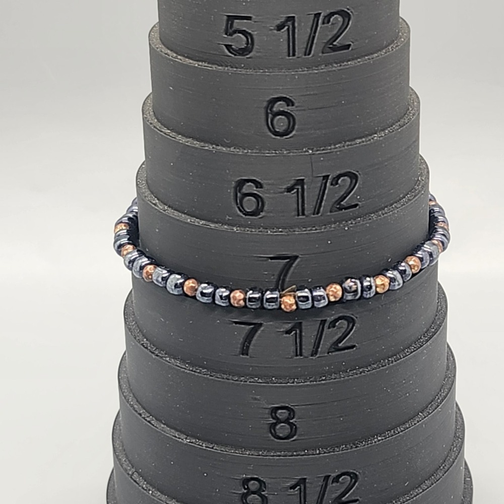 Beaded Stretch Bracelet 7" Hematite Copper Tone Beads Fashion Jewelry